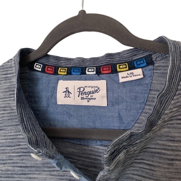 Original Penguin Mens Henley Raglan Long Sleeve Button Shirt Sweater Gray Blue - Picture 7 of 10